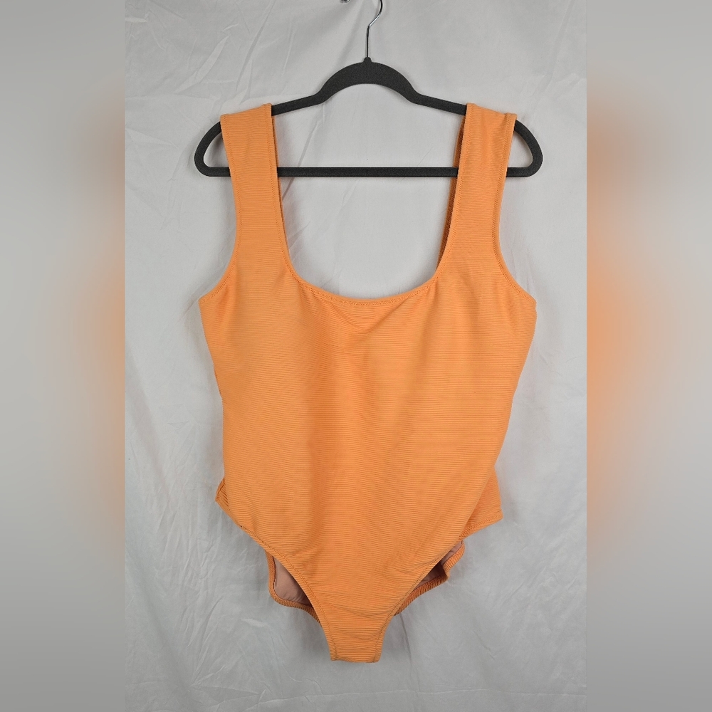 J. Crew Ribbed Square-Neck Warm Clementine One Piece Swimsuit Padded sz 20